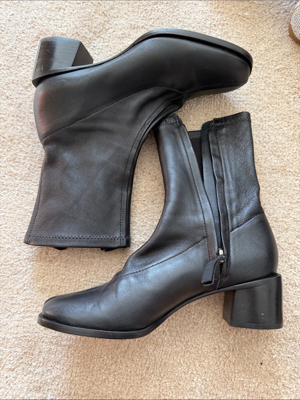 Reformation Black Leather Women's Mid-Heel Zip Ankle Boots